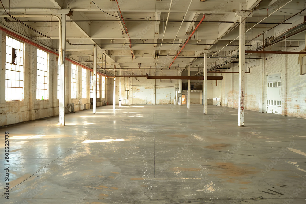 A once-bustling factory now silent and deserted, its empty halls standing as a testament to economic decline and the loss of community livelihood A once-bustling factory now silent and deserted, its empty halls standing as a testament to economic decline and the loss of community livelihood