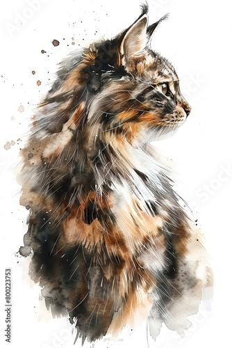artistic  watercolor  depiction  fluffy  domestic  cat  capture  curious  gaze  texture  pretty  whisker  modern  gentle  home  realism  skilled  charming  detail  background  kind  portrait
