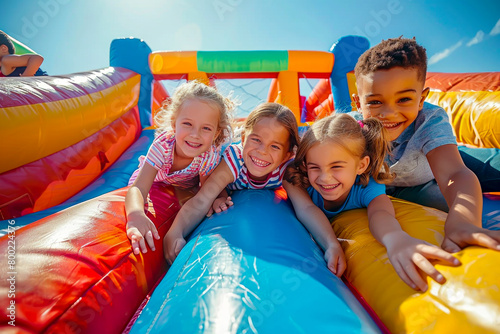 Joyful children bouncing on inflatable castle under the summer sun © Fernando Cortés