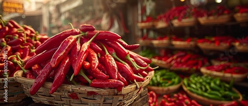 A bunch of fresh, hot red chili peppers, perfect for adding fiery seasoning 8K , high-resolution, ultra HD,up32K HD photo