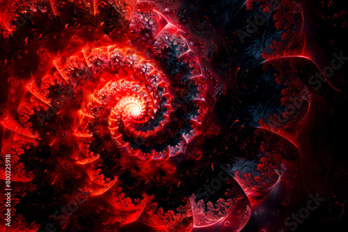 Infinite Reproductive Red Fractal: A Stunning Graphic Pattern in Mandelbrot Style on a Black Background