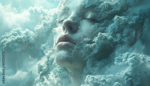 A surreal visualization of cloud systems morphing to connect dreamlike avatars