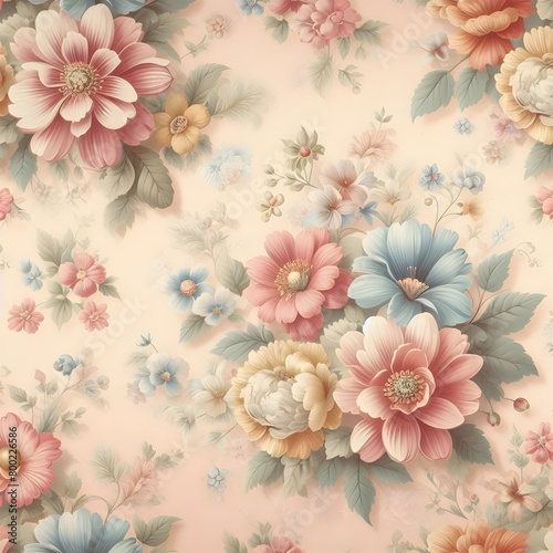 Seamless floral pattern with watercolor flowers in pastel colors generated by ai