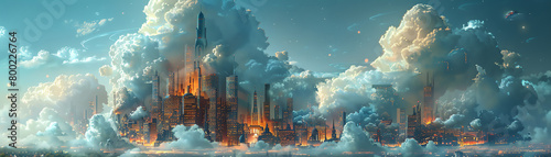A visually rich depiction of a cloud system as a library with avatars exchanging books photo