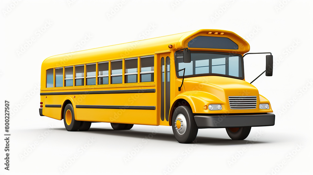 An isolated cartoon school bus on a background of pure white An isolated cartoon school bus on a background of pure white