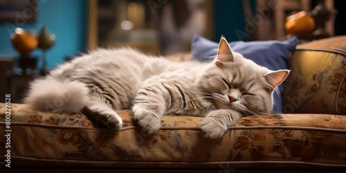  a grey British shorthair cat is sleeping.