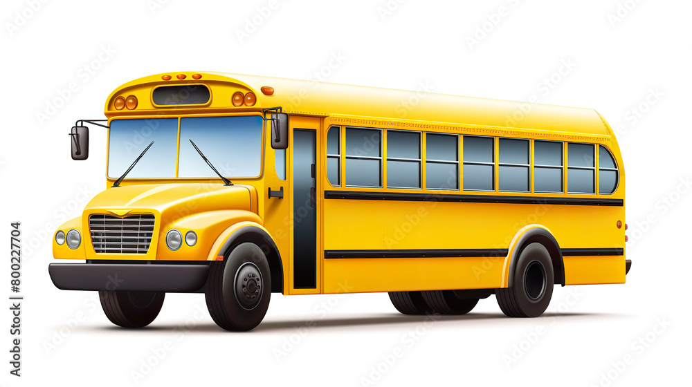 An isolated cartoon school bus on a background of pure white