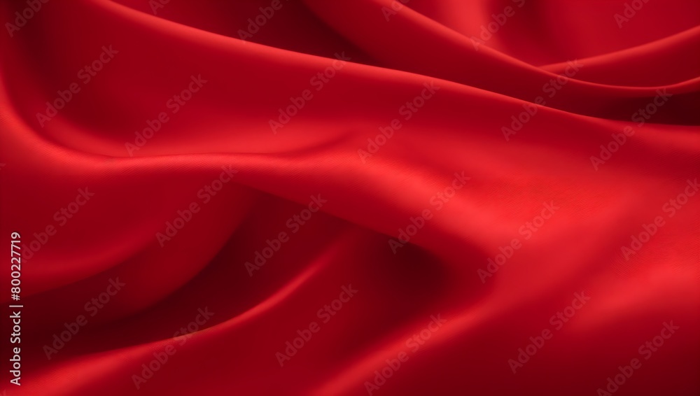 Fototapeta premium Elegant satin cloth background. Soft texture of red silk with delicate waves and smooth folds.