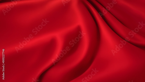 Soft red silk satin waves background. Red fabric texture with smooth and elegant curves.