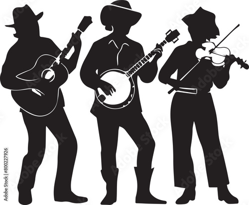 Banjo Fiddle Music Band Silhouette