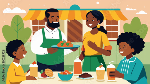 A visit to a local restaurant owned and operated by descendants of formerly individuals serving up traditional Juneteenth dishes and preserving. Vector illustration