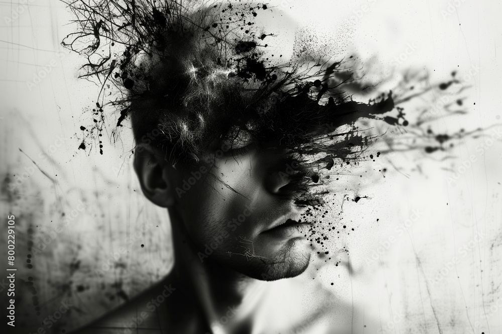 A man with schizophrenia: Concept of schizophrenia, depression, and anxiety. A man with schizophrenia: Concept of schizophrenia, depression, and anxiety.
