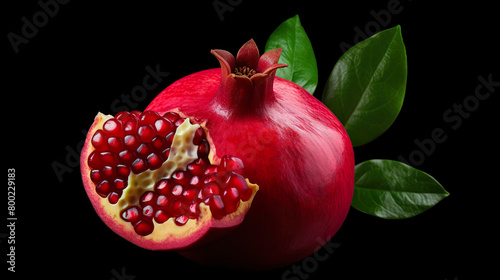 Close-up of an isolated pomegranate on a black background