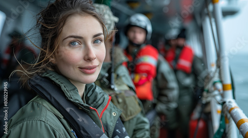 Portrait of a beautiful young woman on the deck of a ship © D-stock photo