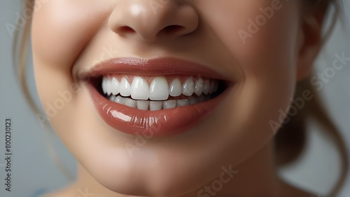 Dental Illustration  Oral Health Promotion  Teeth Whitening Campaign - Charming Female Smile with Dazzling White Teeth  Copy Space   