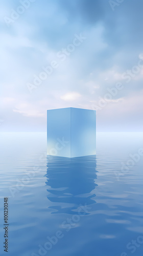 a minimalist cube floating on water