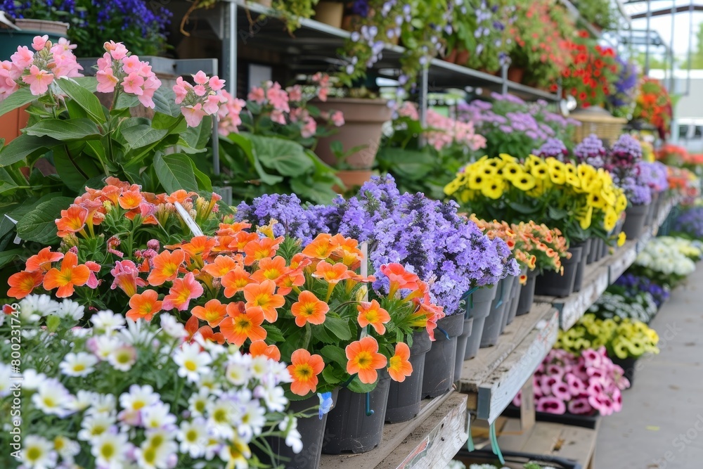 Flowers at garden center blooming in spring