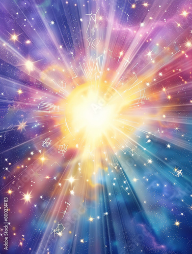 Celestial Harmony  Radiant Burst from Central Sun of universe with shining stars