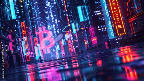 Neon Glow of Bitcoin: Cryptocurrency Symbols in a Digital Realm