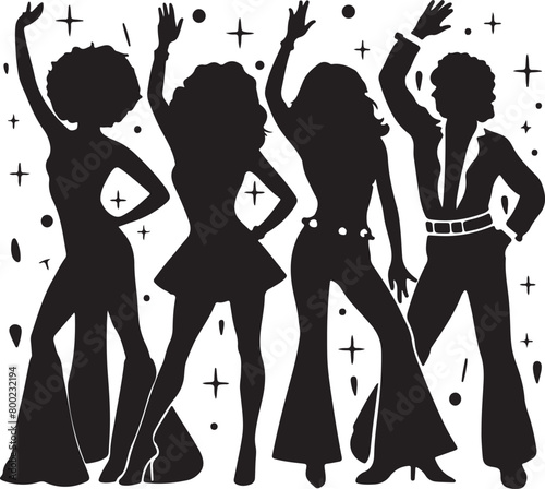 Group of Disco Dancers Silhouette