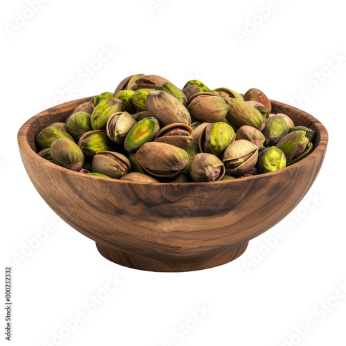 Pistachio in a wooden bowl isolated on transparent background
