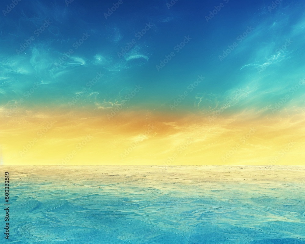 Serene summer ombre background, transitioning from bright yellow to soothing blue, embodying a relaxed and bright atmosphere