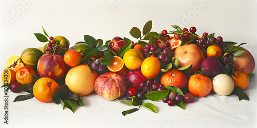 Variedade Colorida de Frutas em Fundo Branco