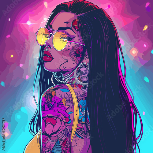 A woman with a tattoo on her arm and a yellow shirt