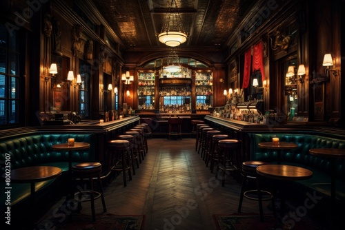 A Vintage Speakeasy Hidden in the Heart of a Bustling City, Illuminated by Soft Neon Lights and Echoing with the Sounds of Jazz Music