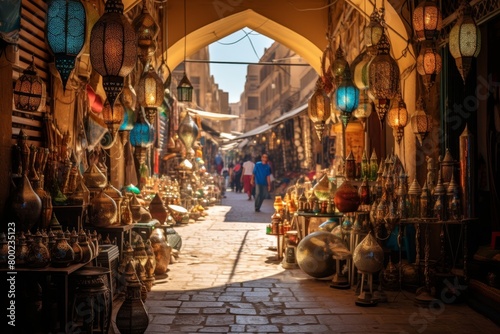 Wallpaper Mural A Bustling Afternoon in a Traditional Middle Eastern Souk, Highlighting the Vibrant Colors, Intricate Architecture, and Diverse Array of Goods Torontodigital.ca