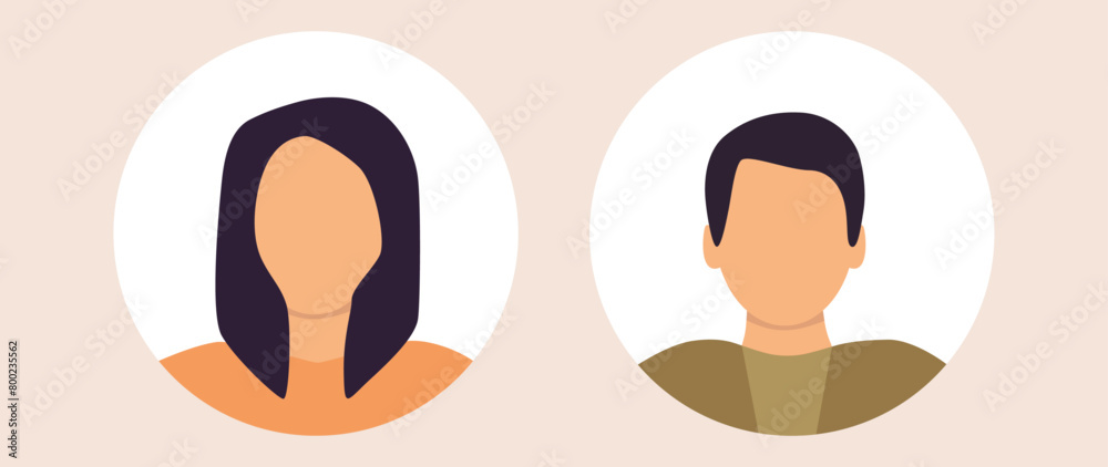 Vector flat illustration. Stylish profile of a woman and a man. Avatar ...