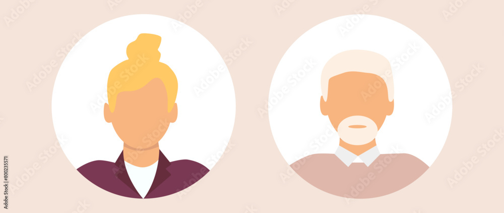 Vector flat illustration. Stylish profile of a woman and a man. Avatar, user profile, person icon, silhouette, profile picture. Suitable for social media profiles, icons. Vector flat illustration. Stylish profile of a woman and a man. Avatar, user profile, person icon, silhouette, profile picture. Suitable for social media profiles, icons.