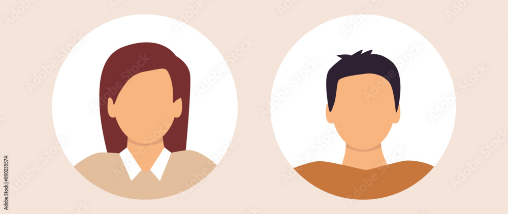Vector flat illustration. Stylish profile of a woman and a man. Avatar, user profile, person icon, silhouette, profile picture. Suitable for social media profiles, icons. Vector flat illustration. Stylish profile of a woman and a man. Avatar, user profile, person icon, silhouette, profile picture. Suitable for social media profiles, icons.