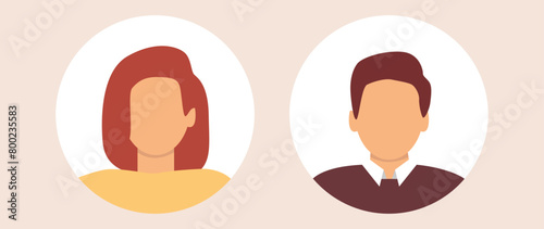 Vector flat illustration. Stylish profile of a woman and a man. Avatar, user profile, person icon, silhouette, profile picture. Suitable for social media profiles, icons.