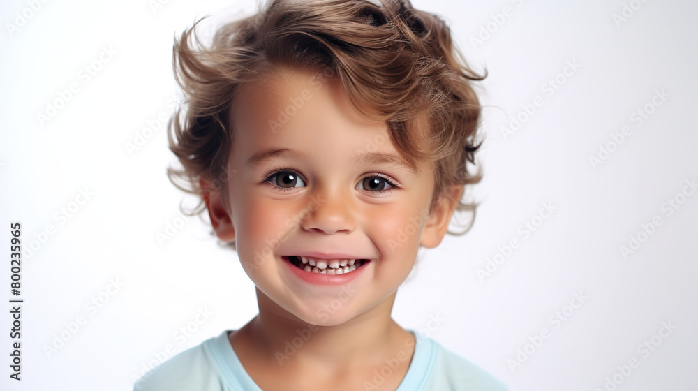 Adorable smiling child isolated against a stark white background Adorable smiling child isolated against a stark white background