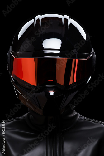 A portrait of a biker, wearing a stylish black leather jacket and a helmet at night. Protective gear of a motorcyclist for a lifestyle of extreme sports. AI-generated