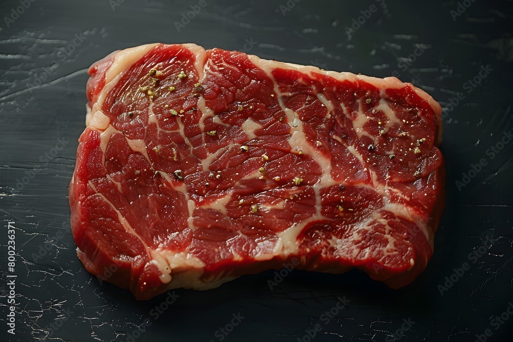 Juicy Marinated Raw Steak Ready for Cooking on Dark Background