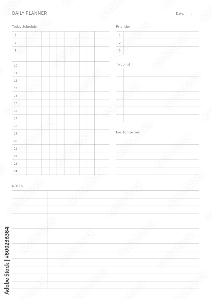 A daily plan design template in a modern, simple, and minimalist style. Note, scheduler, diary, calendar, planner document template illustration. A daily plan design template in a modern, simple, and minimalist style. Note, scheduler, diary, calendar, planner document template illustration.