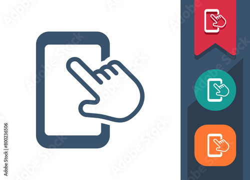 Smartphone Icon. Mobile Phone, Telephone, Finger, Hand, Touch, Touchscreen