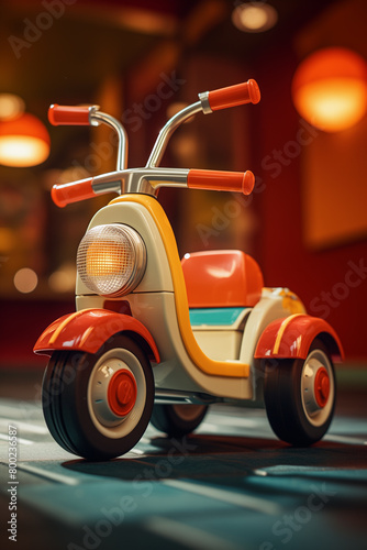 A small electric tricycle, designed for children. A little colorful trike without pedals. A new fun toy for kids. AI-generated