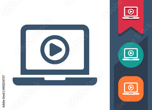 Laptop Icon. Computer, Play Button, Video, Movie, Streaming