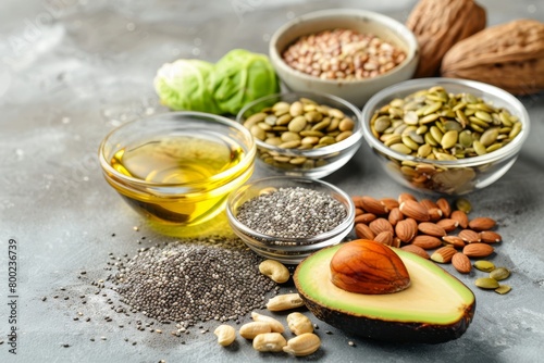 Healthy food concept Vegan sources of omega 3 and unsaturated fats