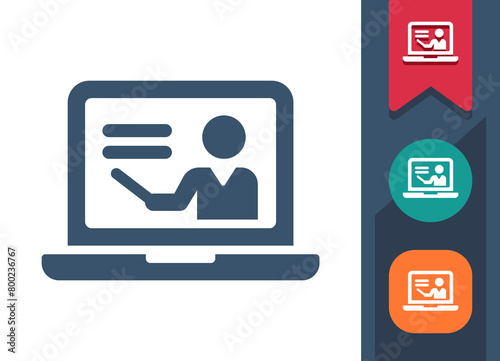 Laptop Icon. Computer, Teacher, Online Course, Teaching, Courses