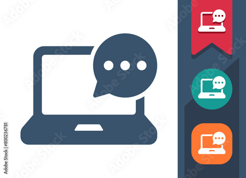 Laptop Icon. Computer, Speech Bubble, Chat, Instant Message, Message