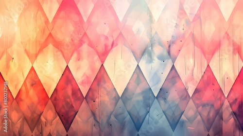 An abstract pattern of overlapping diamonds captured in high-definition, featuring a gradient of sunset colors from soft peach to fiery crimson photo
