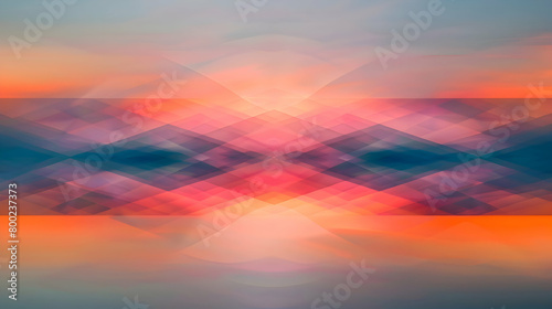 An abstract photograph of overlapping diamond shapes with a gradient that transitions through the colors of a sunset, resembling an HD camera capture photo