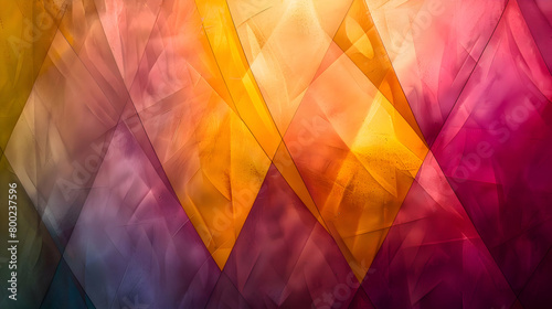 An abstract photograph of overlapping diamond shapes with a gradient that transitions through the colors of a sunset, resembling an HD camera capture photo