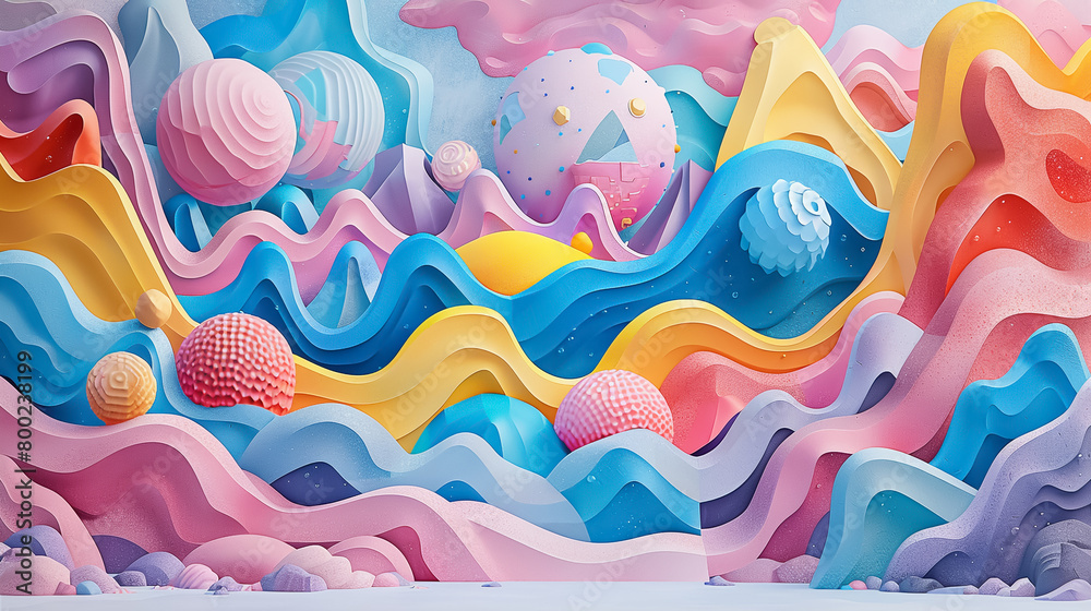 3d render of a colorful abstract landscape with pastel colors
