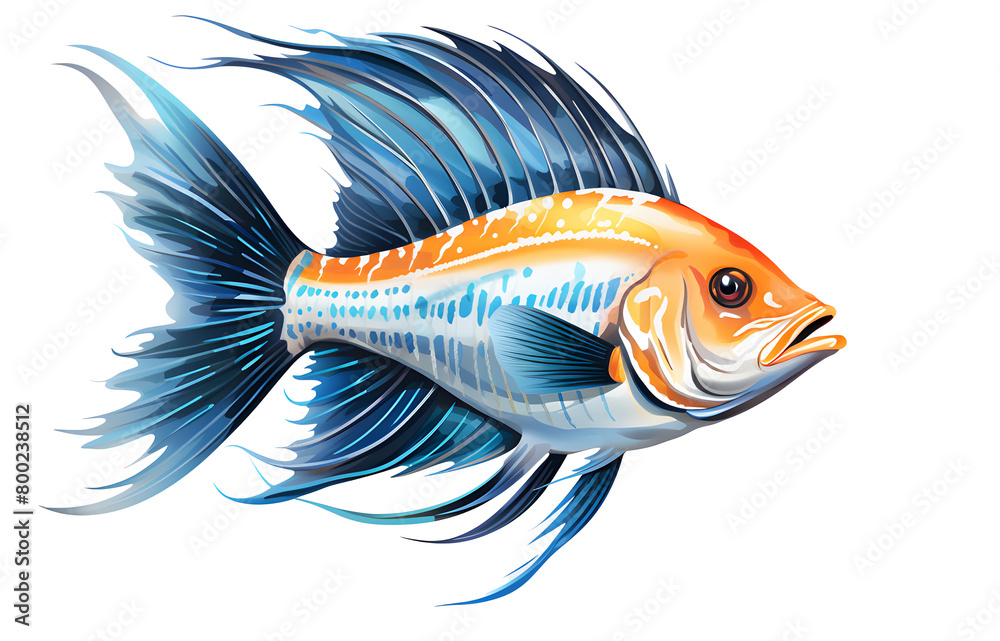 Fototapeta premium Picture draw of goldfish by watercolor and swimming isolated on cut out PNG or transparent background. Realistic fish animal clipart template pattern.