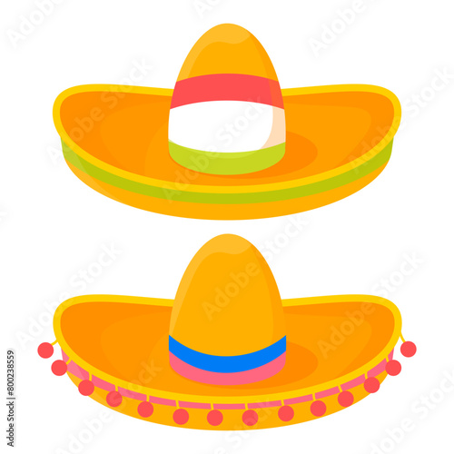 Set of different ethnic national mexican sombrero hats